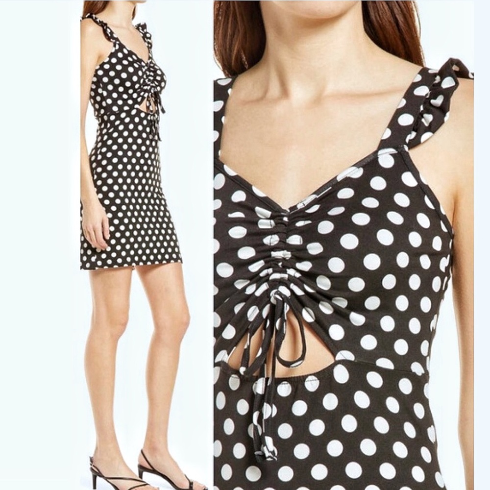 VERO MODA Black and White Polka Dot Tie Front Mini Sundress Size XL